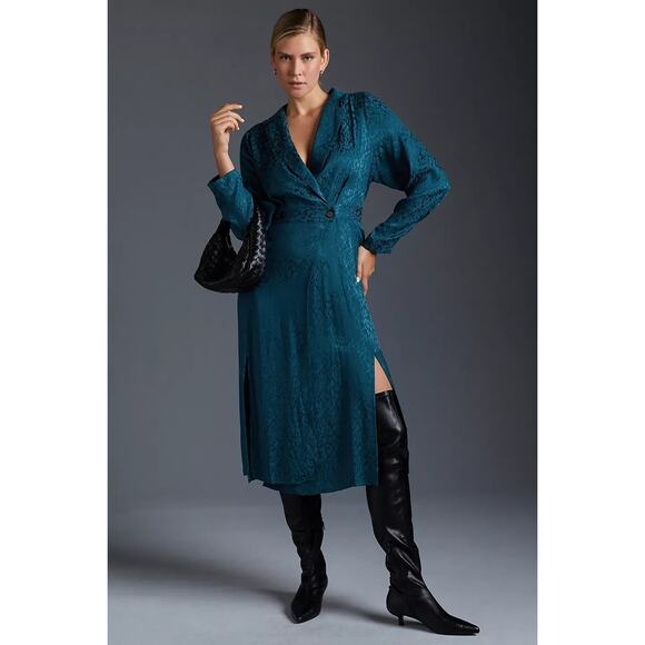 New By Anthropologie Button Front Blazer Wrap Dress $180 SIZE 6 Indigo Midi - Picture 1 of 6